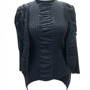 Elegant Black Ruched Women's Top Removable Jacket YT12